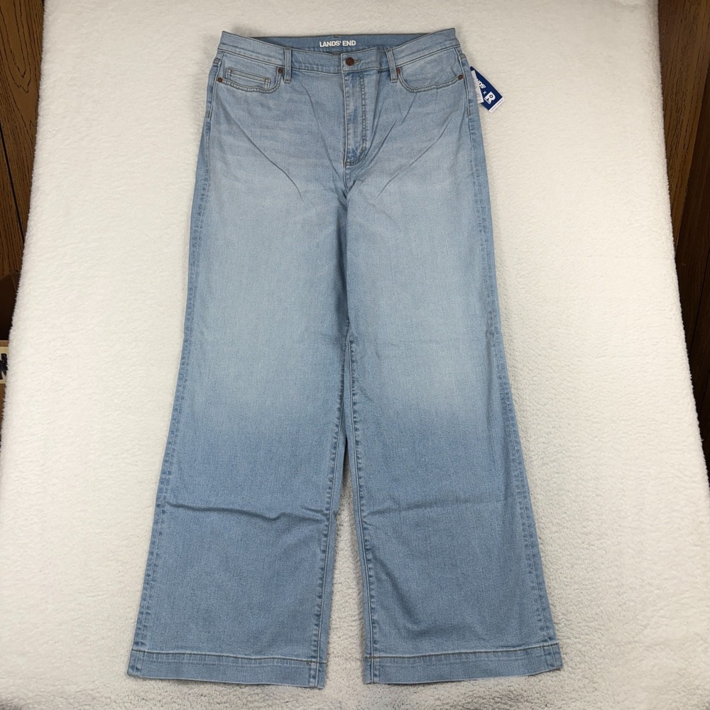 Lands End Recover Denim High Rise Wide Leg Jeans 18 38x32 Mellow Indigo NWT